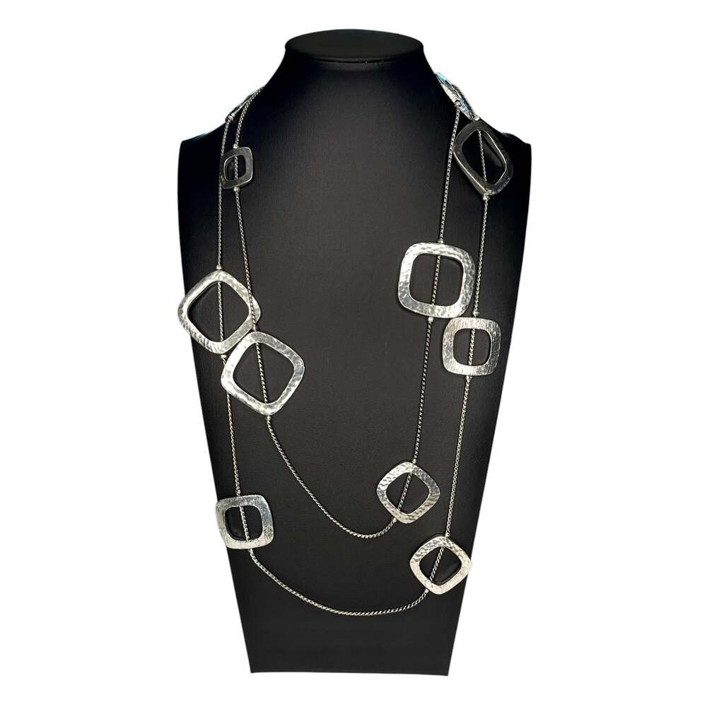 CHICO'S Signed SILVER-TONE, DOUBLE-STRAND, HAMMERED Necklace 36" to 40" Long